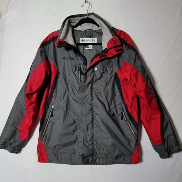 Columbia Interchange Boys Hooded Jacket Sz 18/20 4 Front Pockets Gray Red - Picture 1 of 14